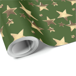 Papel De Regalo Navidades Patrón de estrellas de oro de imitación