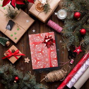 Papel De Regalo Navidades Patrón de lujo copo de nieve Rojo