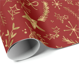 Papel De Regalo Navidades - Patrón de Navidad Gold Shimmer - RED