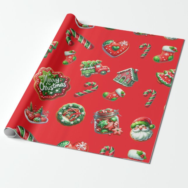 Papel De Regalo Navidades patrón de panadería de galletas (Desenrollado)