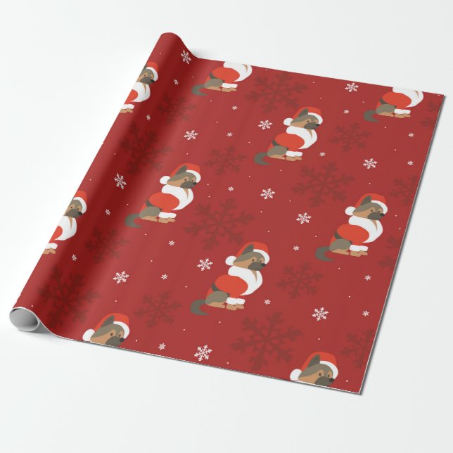 Papel De Regalo Navidades Patrón de pastor alemán (Desenrollado)