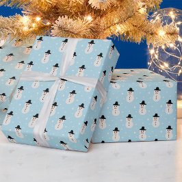 Papel De Regalo Navidades Patrón de Snowman en azul claro