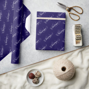 Papel De Regalo Navidades Patrón de tipografía blanca Azul