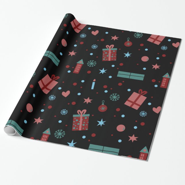 Papel De Regalo Navidades Patrón negro (Desenrollado)