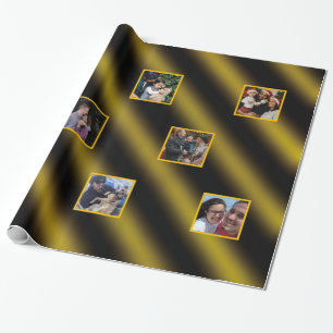 Papel De Regalo Navidades Patrón ondulado Oro y Negro 8 fotos