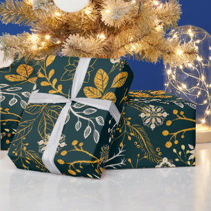 Papel De Regalo Navidades Patrón oro y blanco