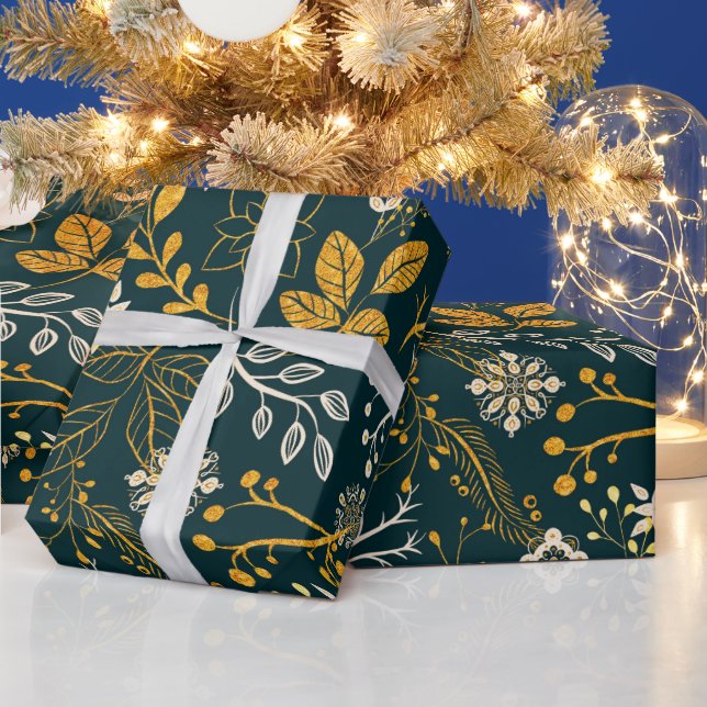 Papel De Regalo Navidades Patrón oro y blanco (Vacaciones)