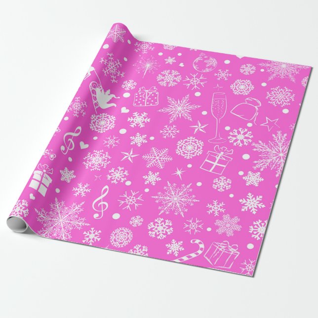 Papel De Regalo Navidades Patrón temático de festividad magenta ro (Desenrollado)