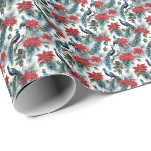 Papel De Regalo Navidades Peacocks Fethers Y Poinsettias