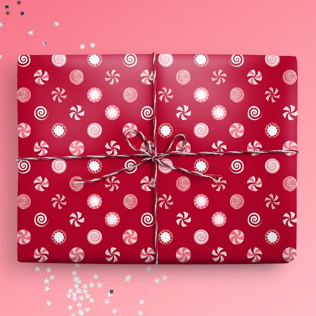 Papel De Regalo Navidades Peppermint Candy Lollipops Polka Dot (Gift mockup)
