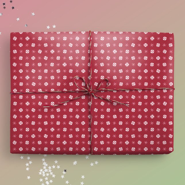 Papel De Regalo Navidades Peppermint Snowflake Polka Dot (Gift Mockup)