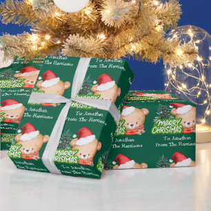 Papel De Regalo Navidades pequeños Nombre del oso Verde