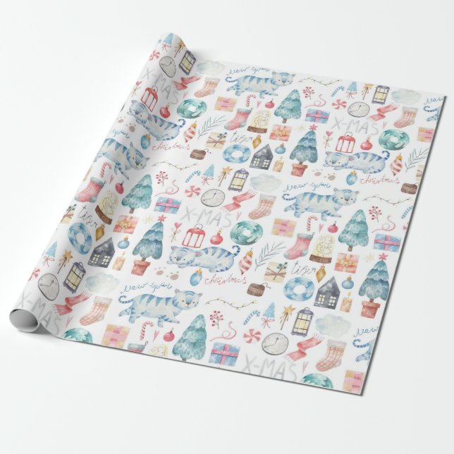 Papel De Regalo Navidades pequeños/Papel de ajuste de tigre de Año (Desenrollado)