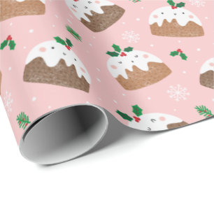 Papel De Regalo Navidades pequeños puddings sobre rosa claro