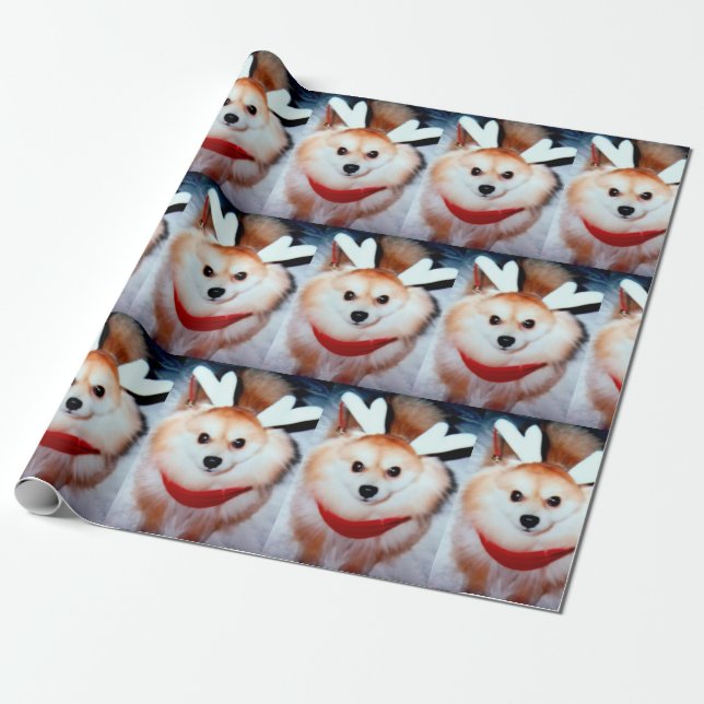 Papel De Regalo Navidades Perro Perro Pomerania Personalizado foto (Desenrollado)