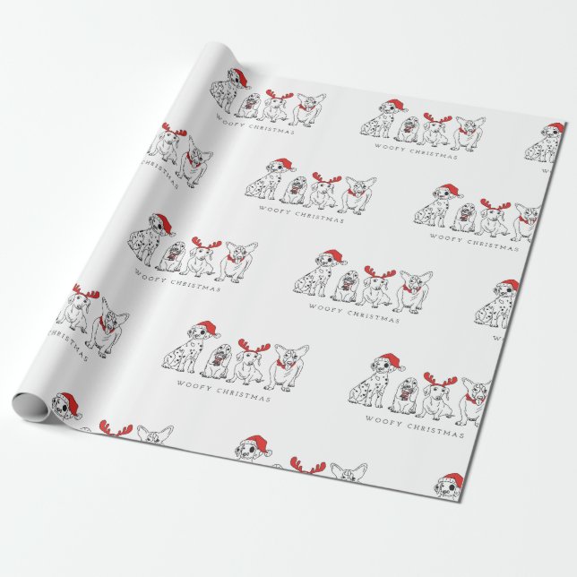 Papel De Regalo Navidades Perro Puns Santa Dogs Navidades Woofy (Desenrollado)