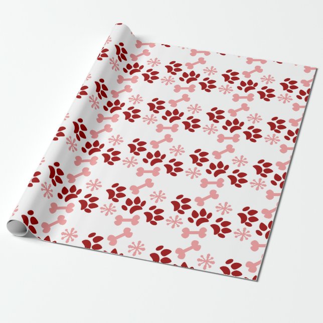 Papel De Regalo Navidades Perro Rojo Rosa Gato Paws Huesos Snowfla (Desenrollado)