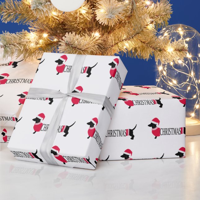 Papel De Regalo Navidades Perros Cute Gráfico Dachshunds Diversión (Vacaciones)