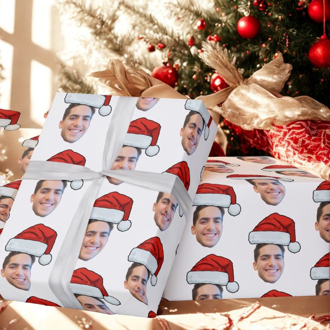 Papel De Regalo Navidades Personalizado Face Photo Santa Hat Gift (Subido por el creador)