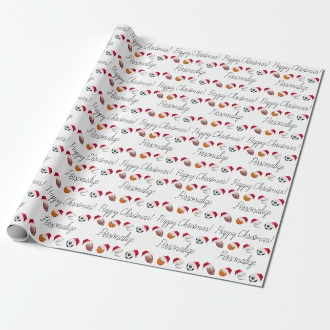 Papel De Regalo Navidades personalizados Bolas deportivas Santa Ho (Desenrollado)