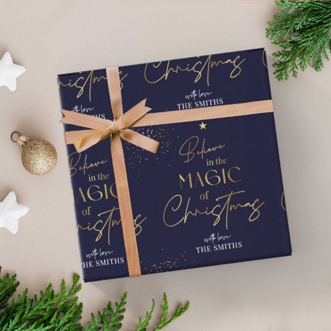 Papel De Regalo Navidades personalizados caligrafía de oro naval (Subido por el creador)