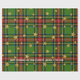 Papel De Regalo Navidades personalizados de Green Tartan Gold Star