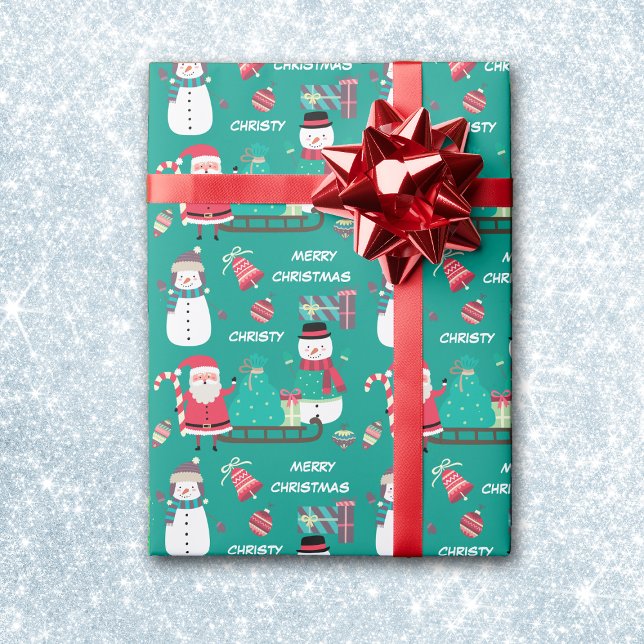 Papel De Regalo Navidades personalizados de Snowman Santa Kids (Subido por el creador)
