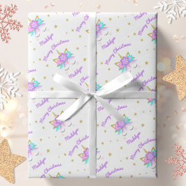 Papel De Regalo Navidades personalizados de unicornio con flores m