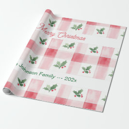 Papel De Regalo Navidades personalizados del Retro Verde Rojo Rosa