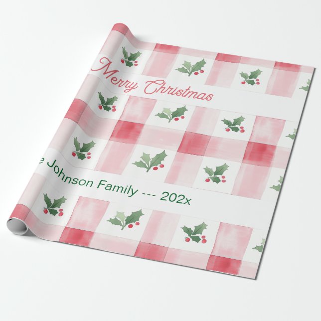 Papel De Regalo Navidades personalizados del Retro Verde Rojo Rosa (Desenrollado)