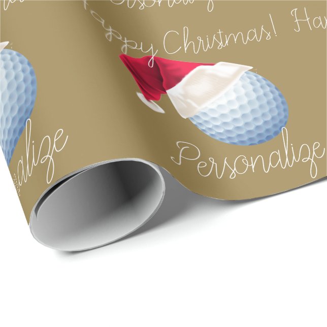 Papel De Regalo Navidades personalizados Golf Ball Santa Holiday (Esquina del rollo)