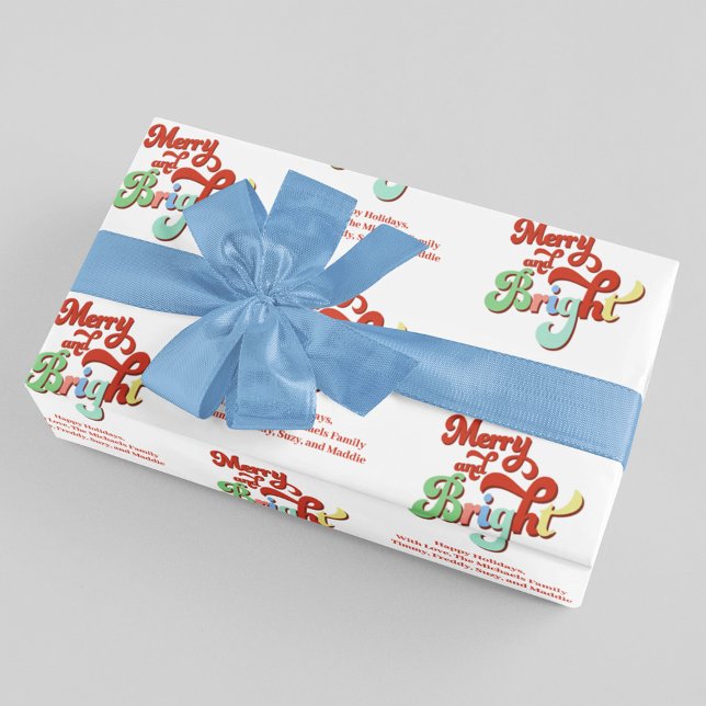 Papel De Regalo Navidades Personalizados Merry and Bright Retro (Retro Merry and Bright Holiday wrapping paper. )