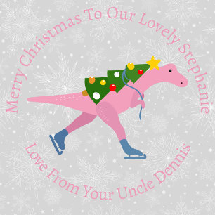 Papel De Regalo Navidades personalizados patinando dinosaurio rosa