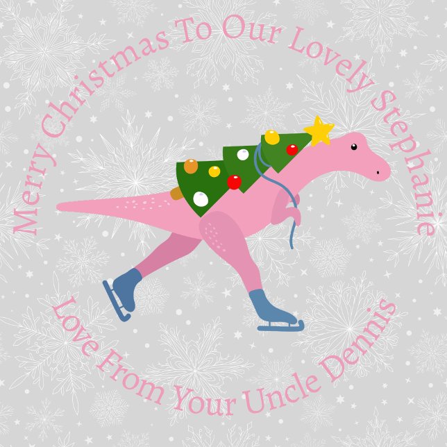 Papel De Regalo Navidades personalizados patinando dinosaurio rosa (Subido por el creador)