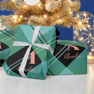 Papel De Regalo Navidades Personalizados Plaid Green