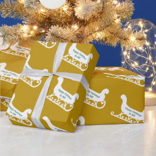 Papel De Regalo Navidades personalizados Sleigh Gold Green y White