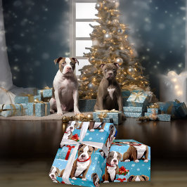 Papel De Regalo Navidades Piebald PitBull cachorra cintas rojas