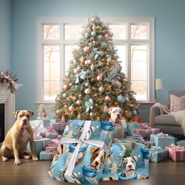 Papel De Regalo Navidades Piebald Pitbull Pups Blue Scarf (Subido por el creador)