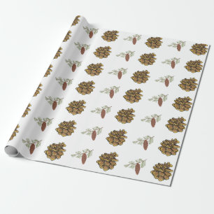 Papel De Regalo Navidades Pine Cones Green Branches Treches Patter