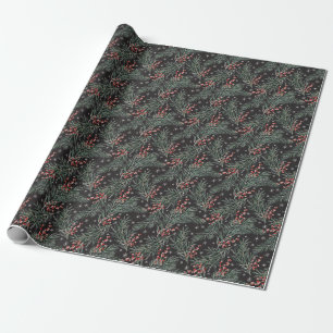 Papel De Regalo Navidades Pine Twigs fondo negro