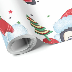 Papel De Regalo Navidades Pinguin con un árbol
