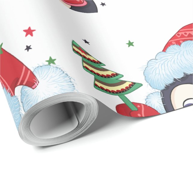 Papel De Regalo Navidades Pinguin con un árbol (Esquina del rollo)
