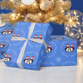 Papel De Regalo Navidades pingüino personalizado texto azul