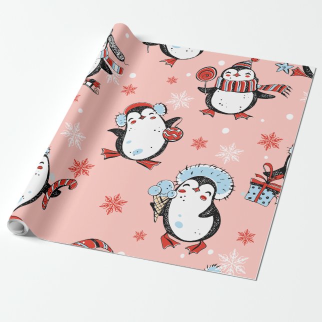 Papel De Regalo Navidades - Pingüinos Cute (Desenrollado)