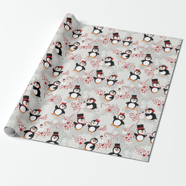 Papel De Regalo Navidades Pingüinos de menta juguetón (Desenrollado)