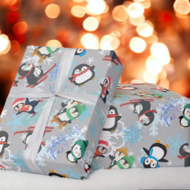 Papel De Regalo Navidades pingüinos deportes de invierno Cute Funn