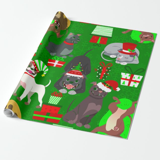 Papel De Regalo navidades pitbull perrito santa (Desenrollado)