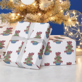 Papel De Regalo Navidades Plaid Bow Chinoiserie Topiary Tree