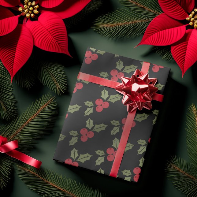 Papel De Regalo Navidades Poinsettia Flor Mistletoe Rojo Berries (Subido por el creador)