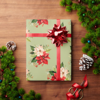 Papel De Regalo Navidades Poinsettia Floral con elegante botánica